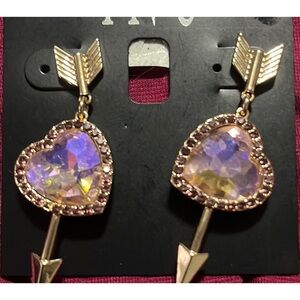 INC International Concepts Gold and Pink Heart Arrow Earrings
